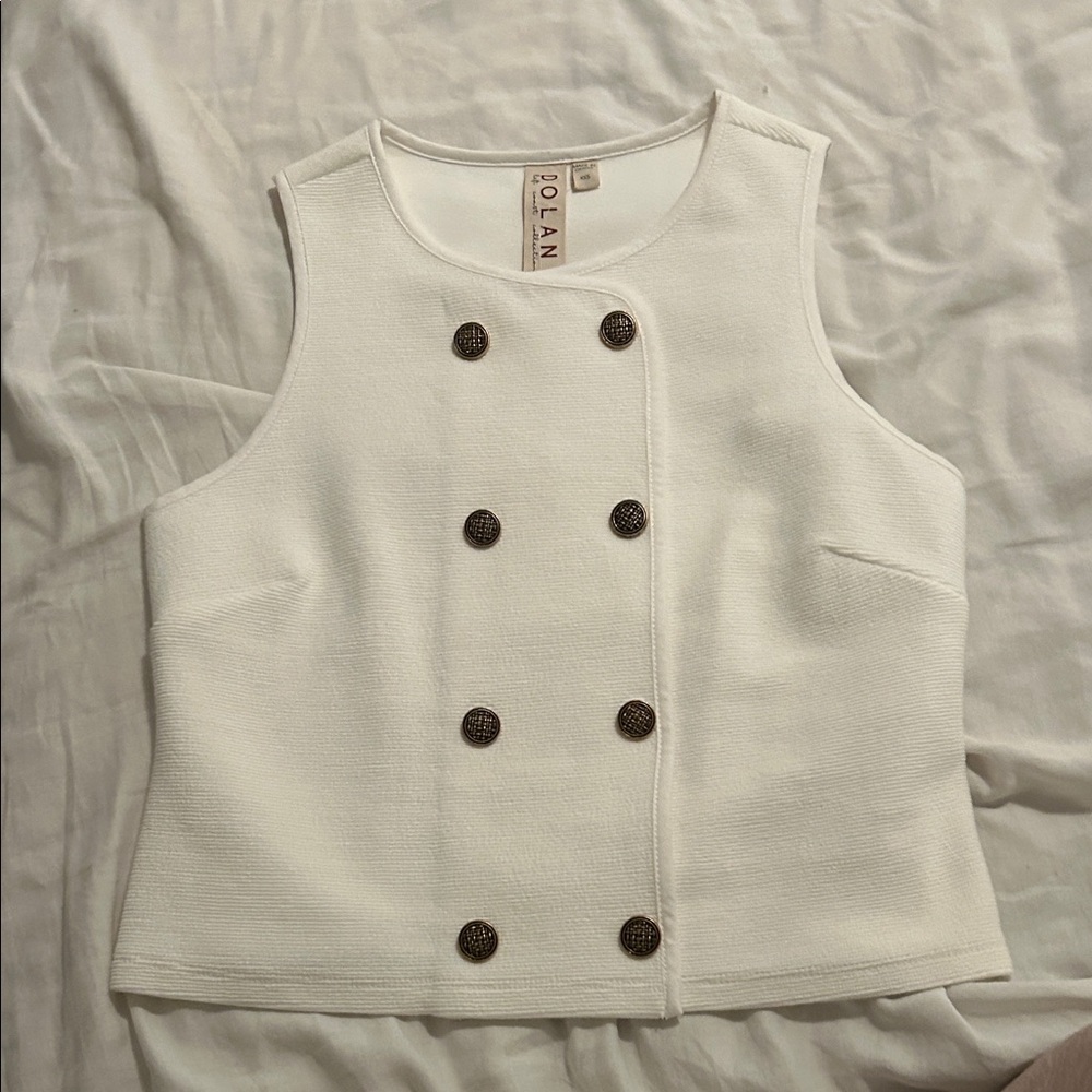 Dolan White Double-Breasted Textured Mock Vest